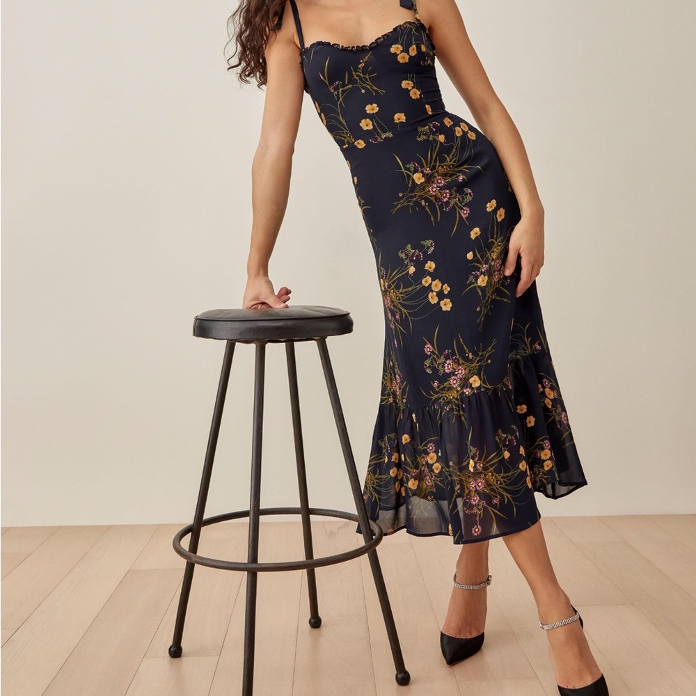 Reformation navy/black floral dress